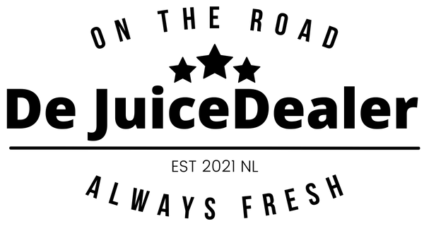 Logo van De JuiceDealer – fris, modern en representatief voor biologische sappen en gezonde snacks.